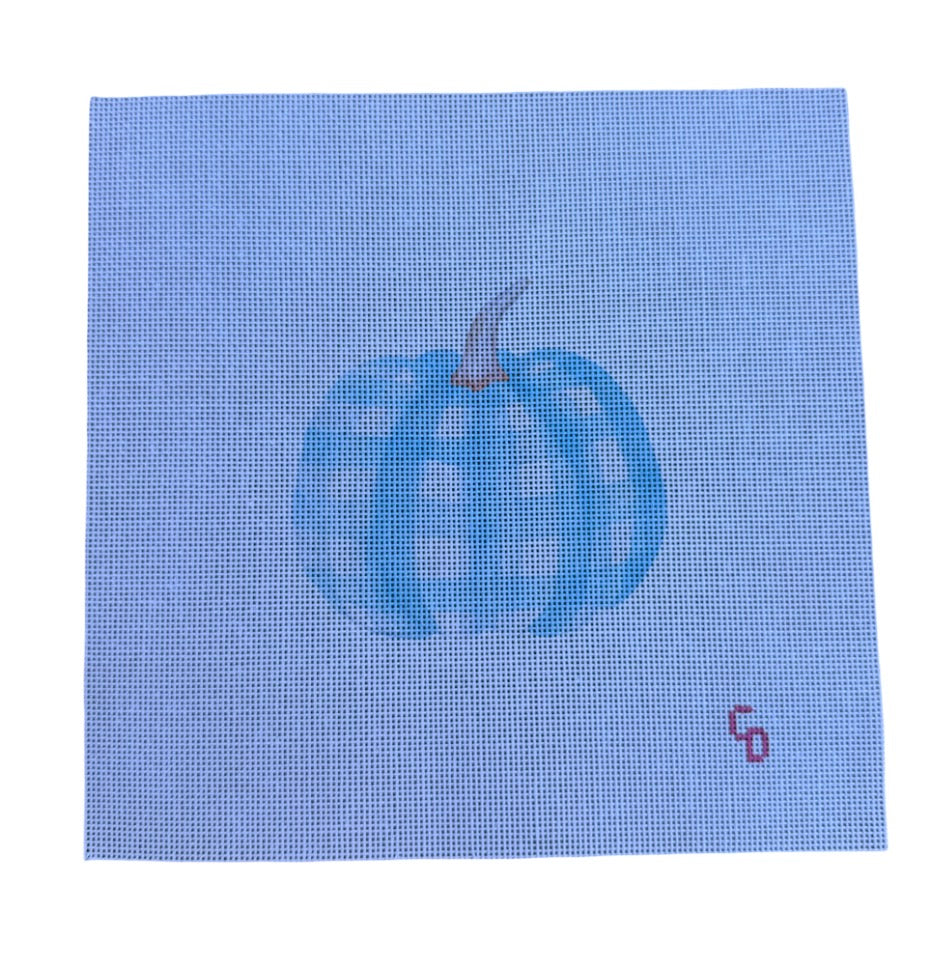 Plaid Blue Pumpkin Fall Needlepoint Canvas