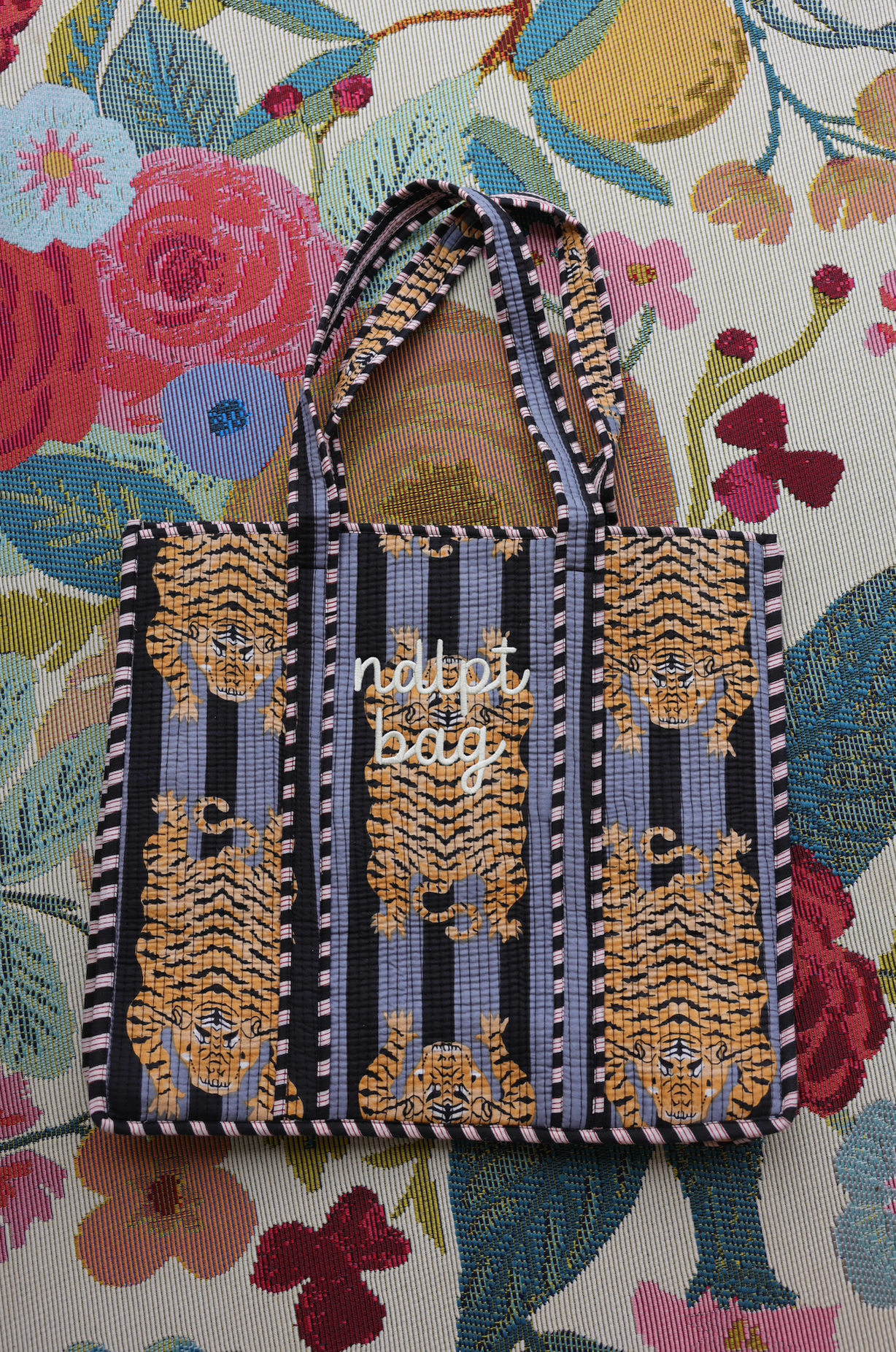 Grey & Black Tiger Needlepoint Tote