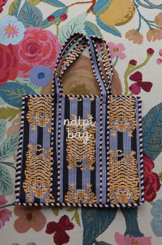 Grey & Black Tiger Needlepoint Tote